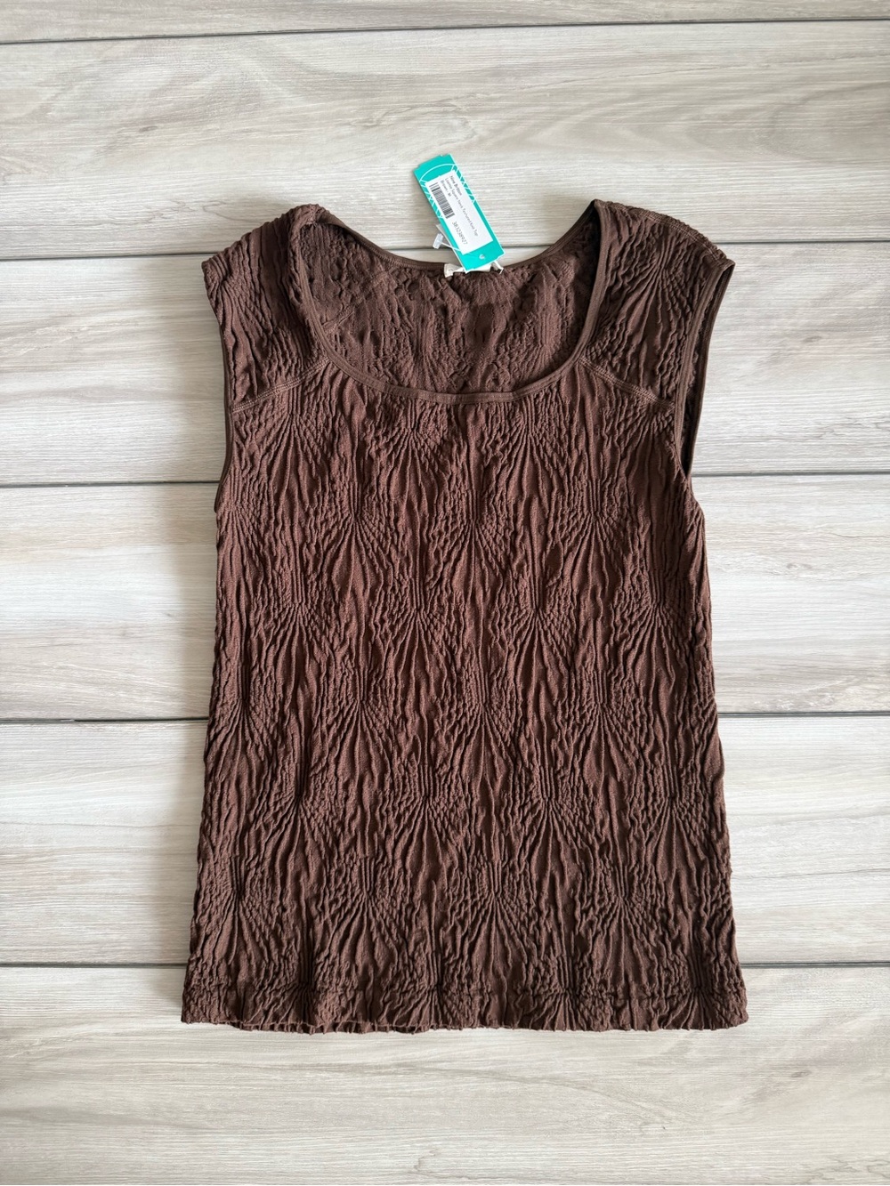 Nine Britton Loamie Square Neck Textured Knit Top Brown Medium NWT